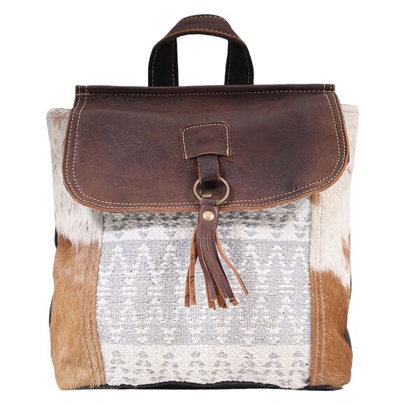 Myra Bag Handmade Hanging Backpack Upcycled Canvas & Cowhide Leather main image 6